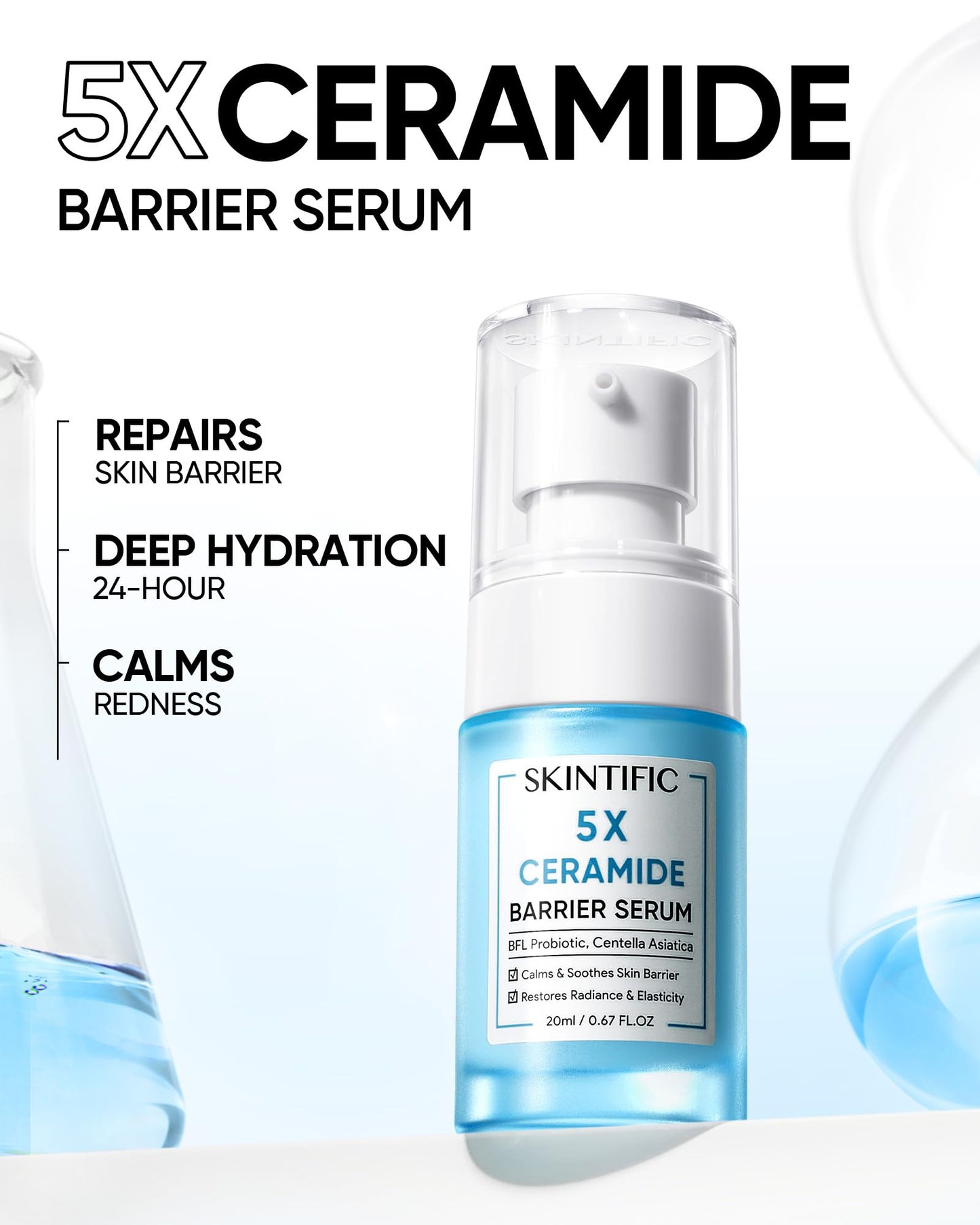 SKINTIFIC 5X Ceramide Barrier Repair Serum for Dry & Sensitive Skin Barrier Repair with Ceramide, Centella and Hyaluronic Acidx, Soothes Sensitive Skin, Reduces Redness & Strengthens Skin Barrier