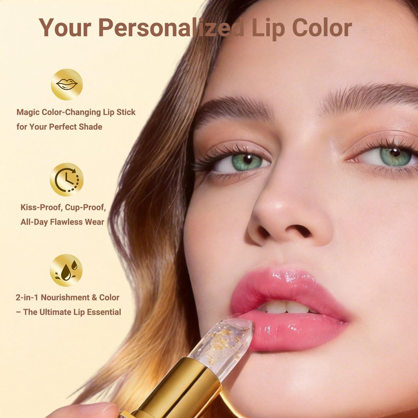 Wiyakwnry pH Adjusting Lipstick for Mature Women,Transfer-Proof Color Changing Lipstick,Clear Lip Stick That Changes Color Long-Lasting Moisturizing Lip Glow for All Skin Tones (Gold)