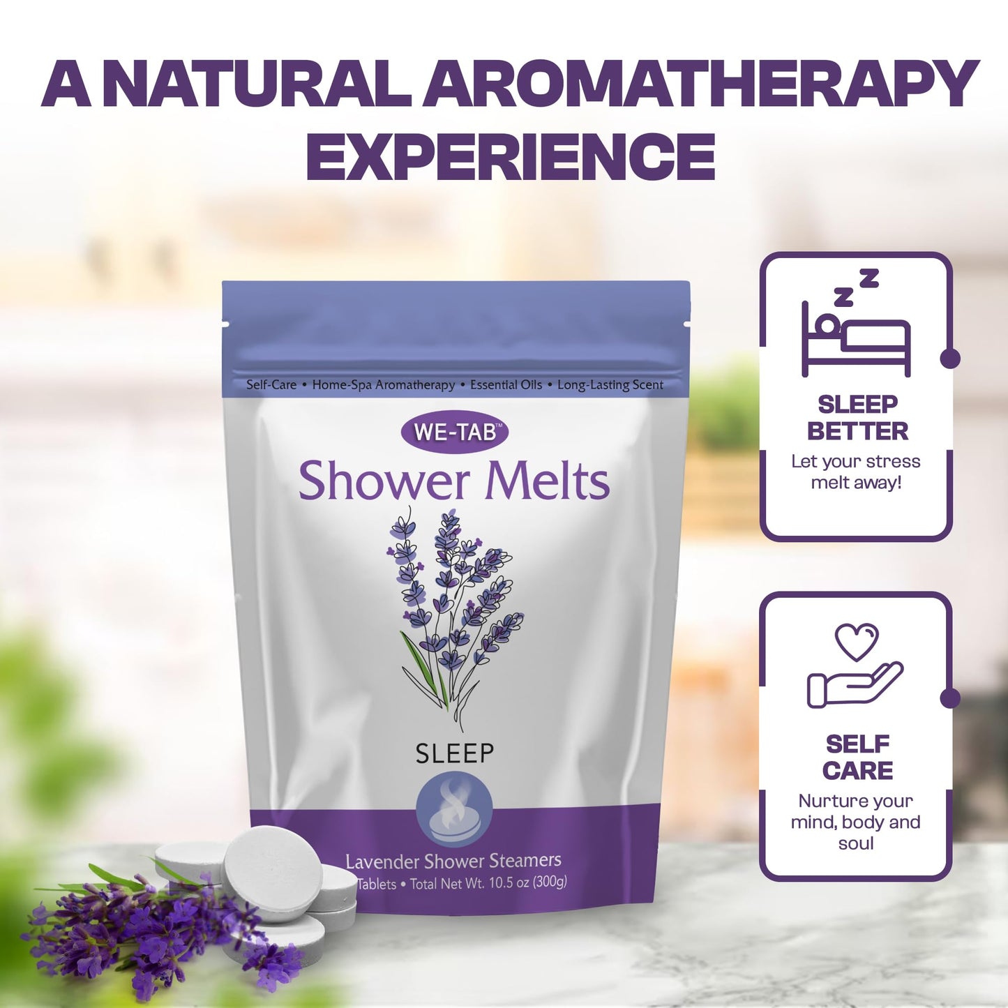 Shower Steamers 10-pk with Essential Oil Aromatherapy to Unwind and Sleep, Long Lasting Lavender Scent, No Stain or Artificial Dye, for Relaxation, Stress Relief and Self Care Gift for Everyone!