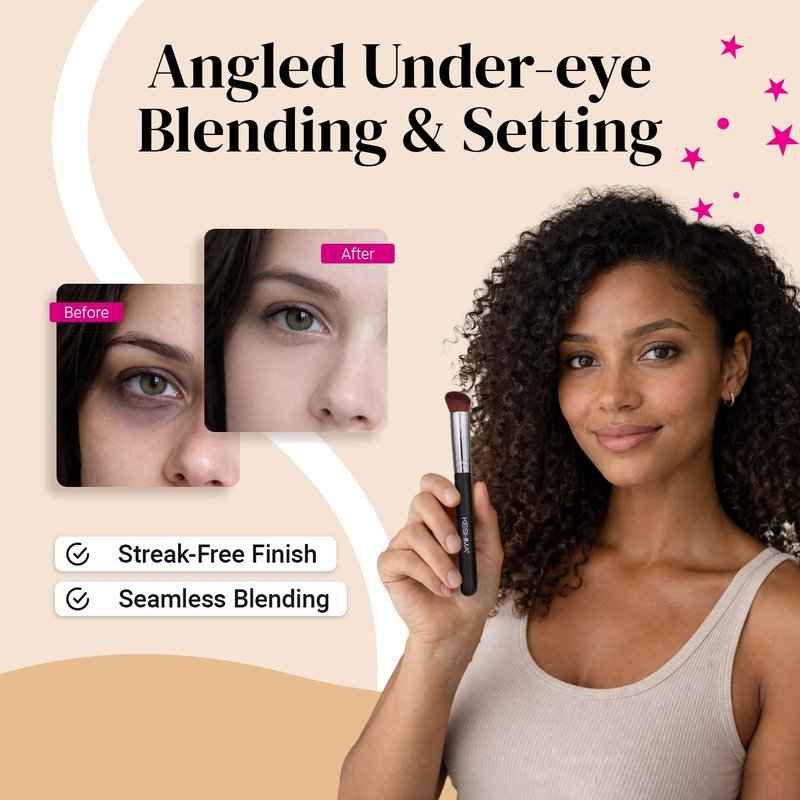 Keshima Angled Concealer Brush - Seamless Under-Eye Concealing & Contouring - Soft Synthetic Bristles