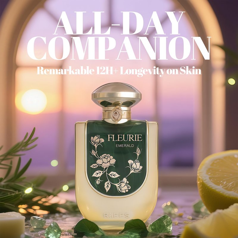 A CENTER Riiffs Fleurie Emerald Women's Gourmand Perfume Eau de Parfum - Vanilla, Caramel, Floral, Lemon Luxury Scent with 24H Longevity | 3.4 Fl Oz 80% Vol Seductive Edible Fragrance