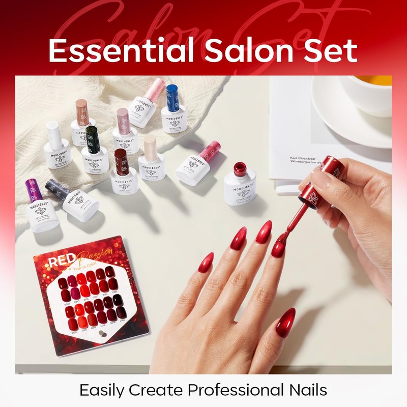 modelones 12Pcs 15ML Red Gel Nail Polish Set, Same Bottle Same Bottle Burgundy Cherry Dark Red Cat Eye Glitter Color Changing Hema Free Gel Polish Kit with Magnet Soak Off Manicure Nail Art DIY