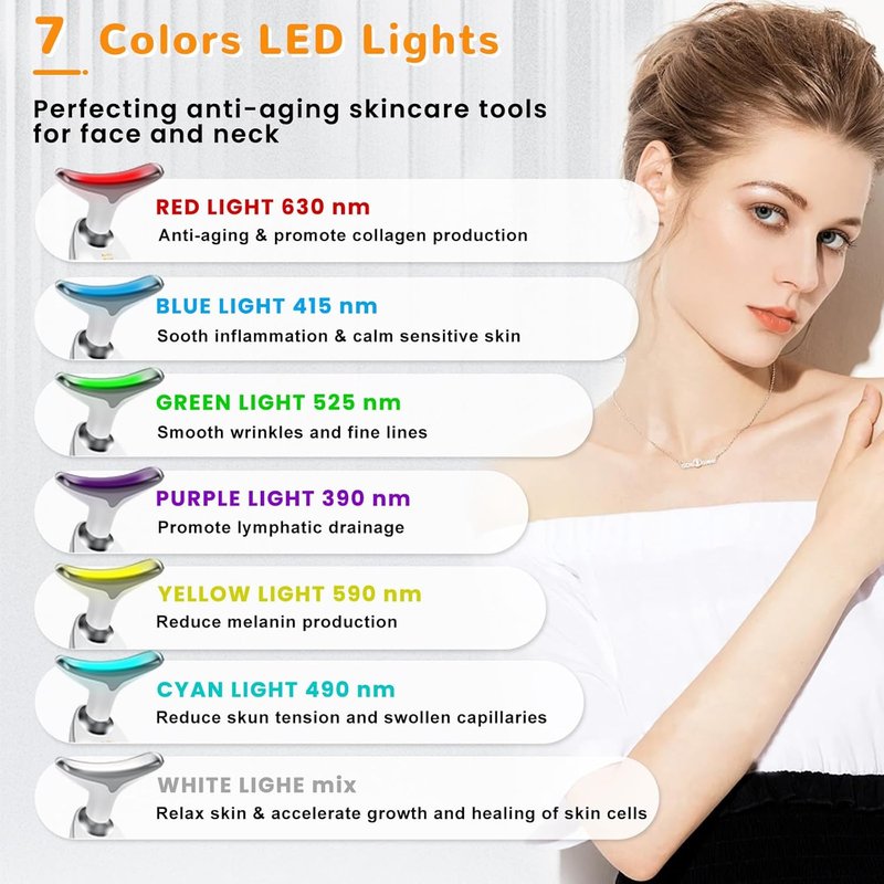 Skiennix Facial Beauty Device - Triple Action LED Face Massager with 7 Color Options | Glossy White