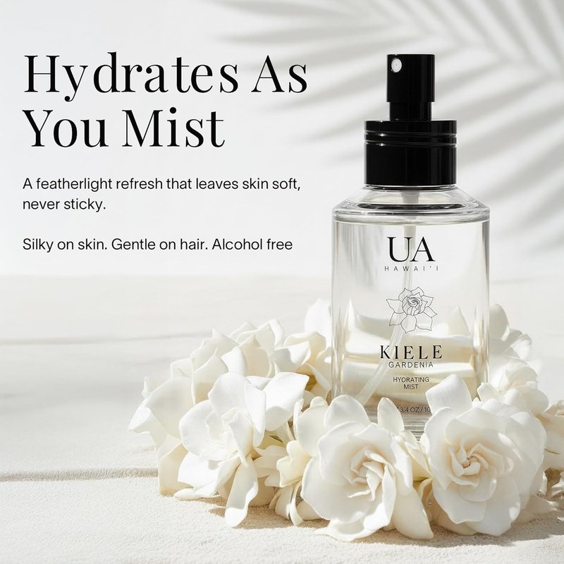 Kiele Gardenia Body and Hair Mist from Hawaii, Hair Perfume for a Light, Hydrating Refresh, Body Mist for Women and Men, Alcohol-Free, With Moisturizing Hyaluronic Acid & Glycerin, 3.4 oz