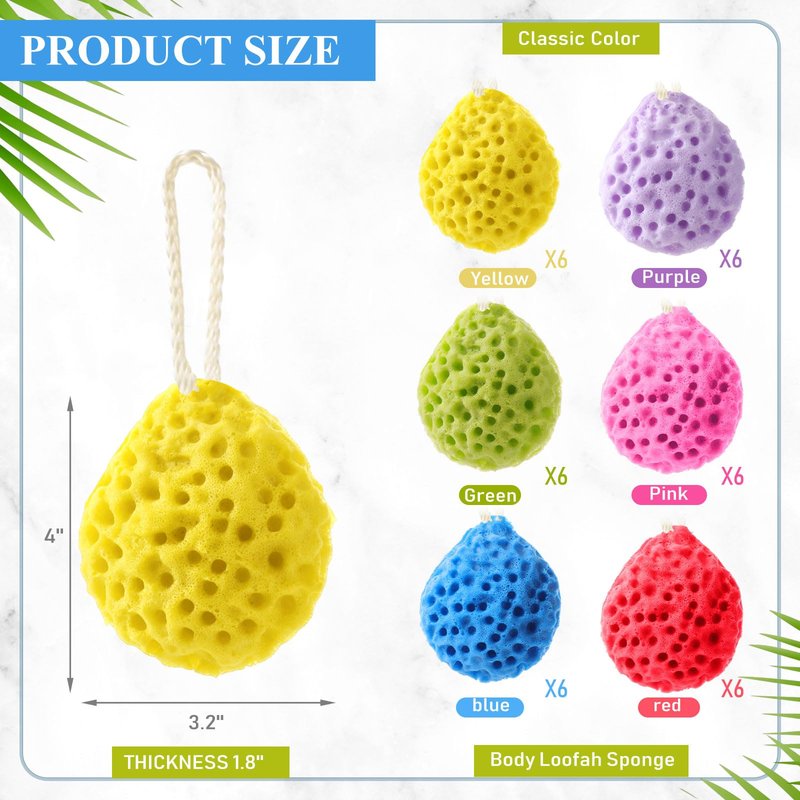 FoldTier 36 Pcs Bath Sponge Deep Cleansing Body Loofah Gentle and Deep Exfoliating Body Scrubber Bath Accessories Men Women Baby Sponge for Bathing Shower (Stylish Color)