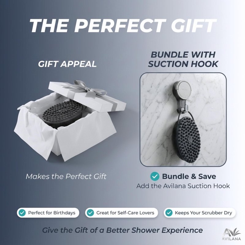 Avilana Premium Silicone Body Scrubber - Trusted Since 2017 - SGS Certified Food Grade Dual Sided Bath Brush, Quick-Dry Exfoliating Loofah Alternative, Massage Brush Sensitive Skin Women Men