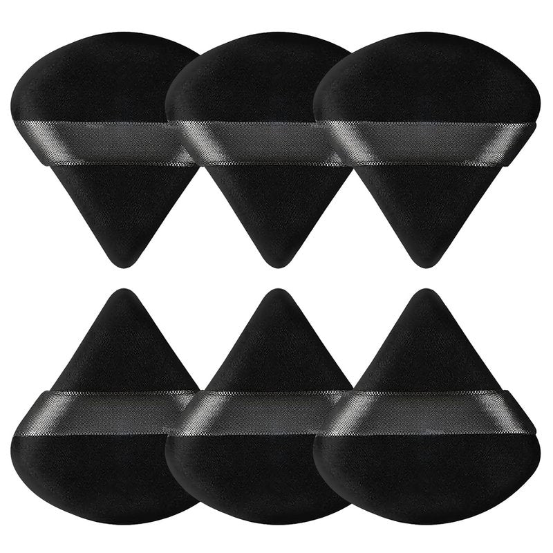 Pimoys 6 Pcs Powder Puff, Face Soft Triangle Makeup Puff Velour Makeup Sponge for Loose Powder (Black)
