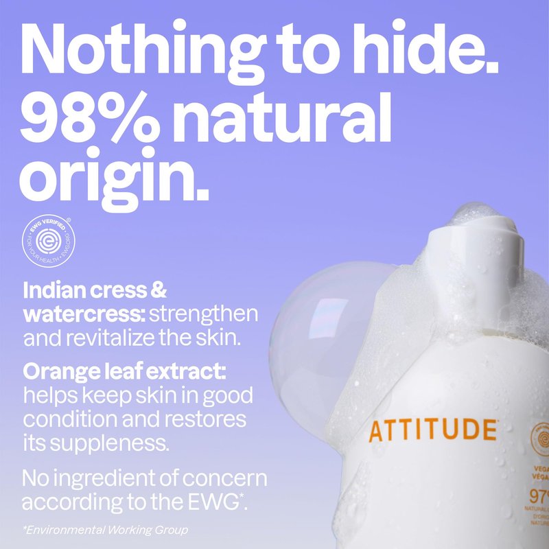 ATTITUDE Bubble Bath, EWG Verified, Plant and Mineral-Based, Dermatologically Tested, Vegan Body Care Products, Orange Blossom & Eucalyptus, 16 Fl Oz