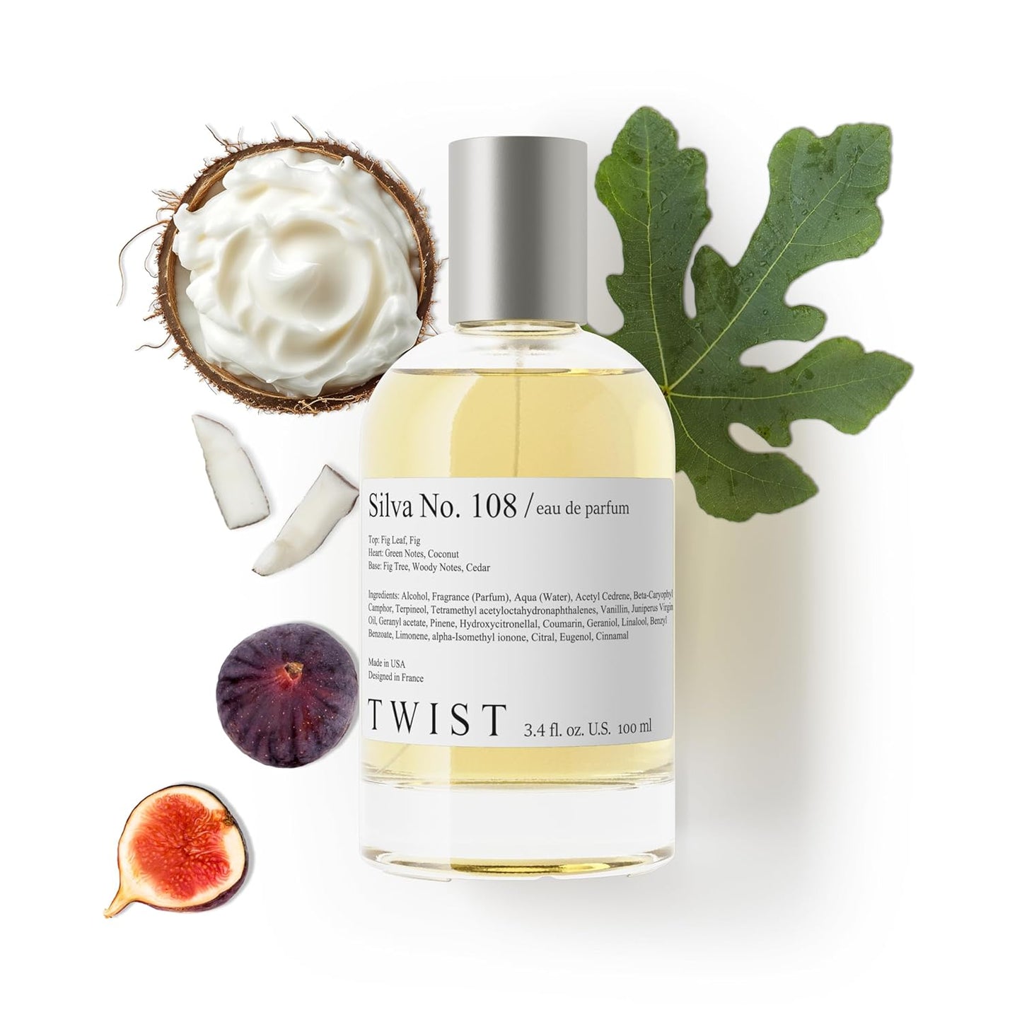 Twist Silva No. 108 | Long-Lasting Unisex Perfume - Fig Leaf & Coconut, Vegan, 100 ml | 3.4 fl. oz.