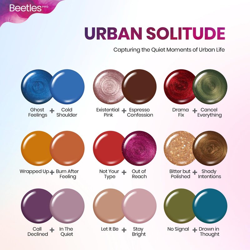Beetles PRO Gel Polish Set – Urban Solitude Collection, 18 Colors 15ml Full Size Salon Nails Kit with Base Coat, Glossy & Matte Top Coats, 6 Painting Gel For Nails & Tools, UV Nail Lamp Cure Needed