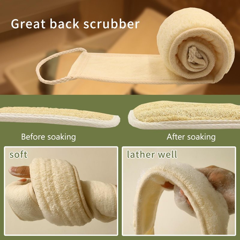 Natural Egyptian Loofah Bath Sponge Exfoliating Shower Scrubber Organic Luffa for Men and Women(tan 2Pack)