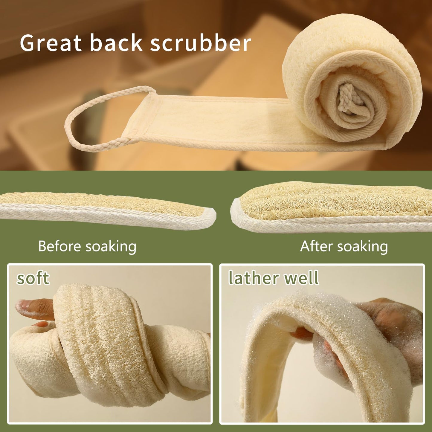 Natural Loofah with Handle,Back Scrubber for Shower Exfoliating Luffa On a Stick (1Pack) (TI-H1MR-7HVF)