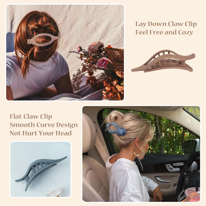 CHANDAT Flat Hair Clip 6 pcs Lay Down Claw Clips Hair Accessories for Women -Brown Blue