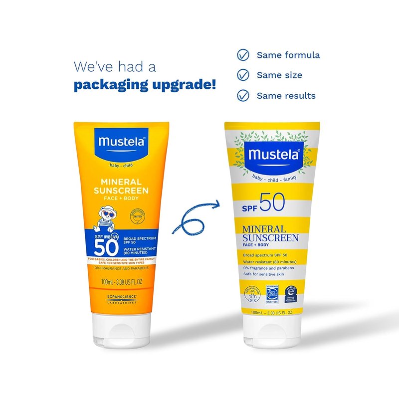 Mustela Baby Mineral Sunscreen Lotion SPF 50 - Sensitive Skin Face & Body Protection | Water-Resistant & Fragrance-Free