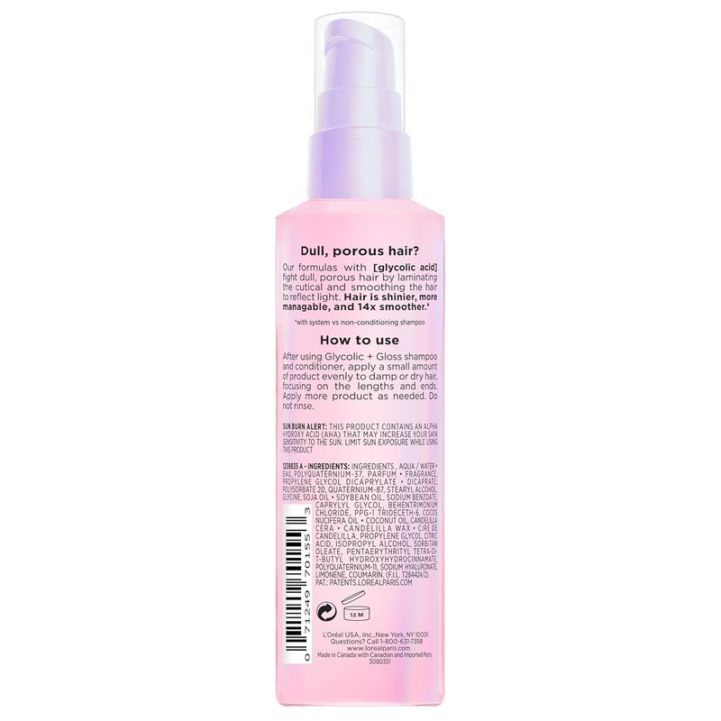 L'Oreal Paris Elvive Glycolic Hair Serum - High Shine Leave-In Treatment for Dull Hair | 4.4 Fl Oz