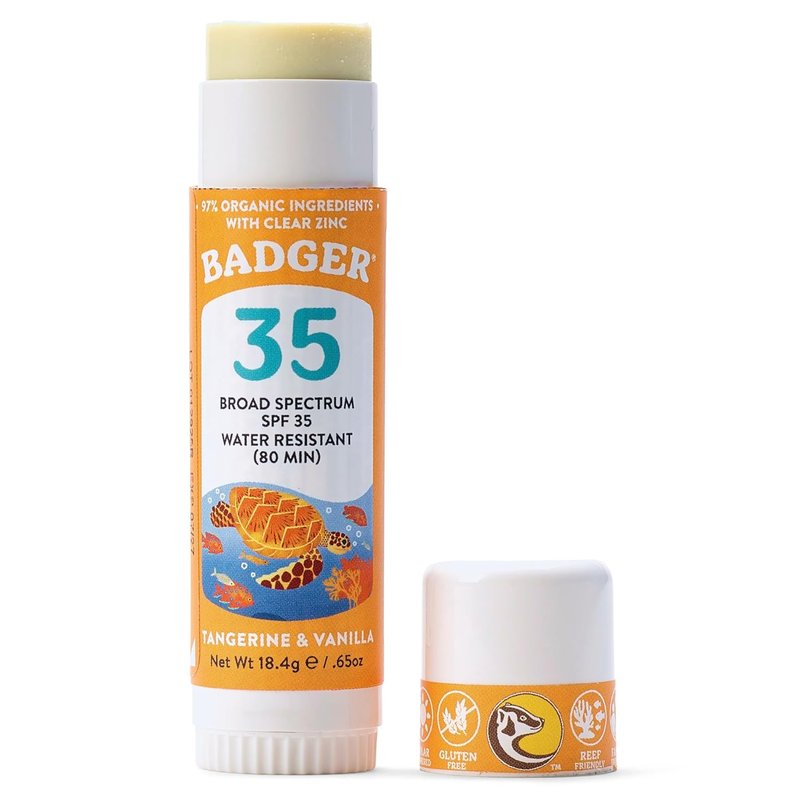 Badger Mineral Kids Sunscreen Face Stick SPF 35, Zinc Oxide Travel Size Sunscreen Stick for Kids, 97% Organic Ingredients, Reef Safe, Water Resistant, .65 oz