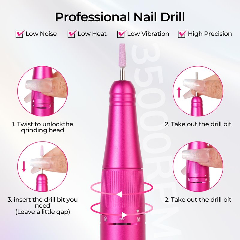 Lavinda Professional Nail Drill 35000 RPM, Cordless Rechargeable Electric Nail File for Acrylic Gel Nails, Efile Nail Drill Machine for Home and Salon Use (Viva Magenta)