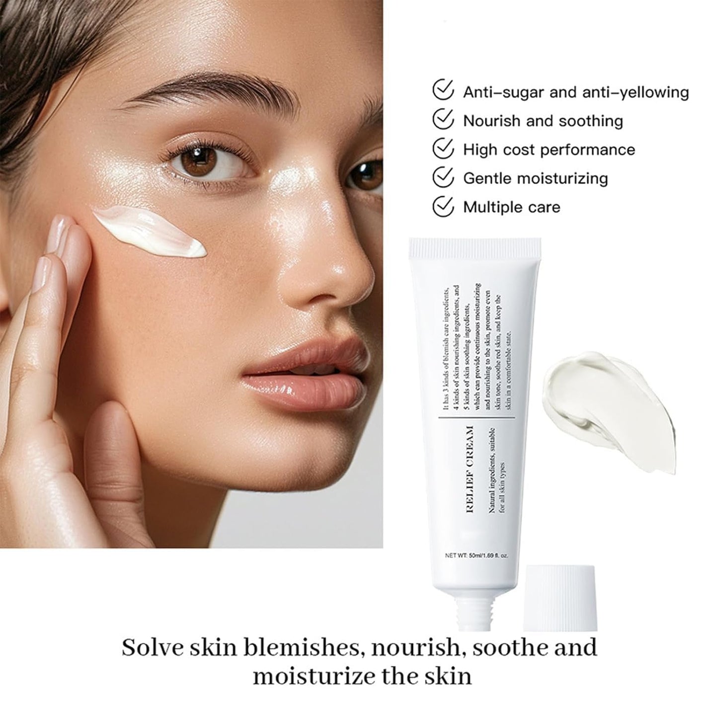 Virularty Relief Cream, Intensive Repair Cream, Soothing Moisturizer Lasting Hydration Facial Moisturizer, Hydration, Korean Skin Care 2 Pes