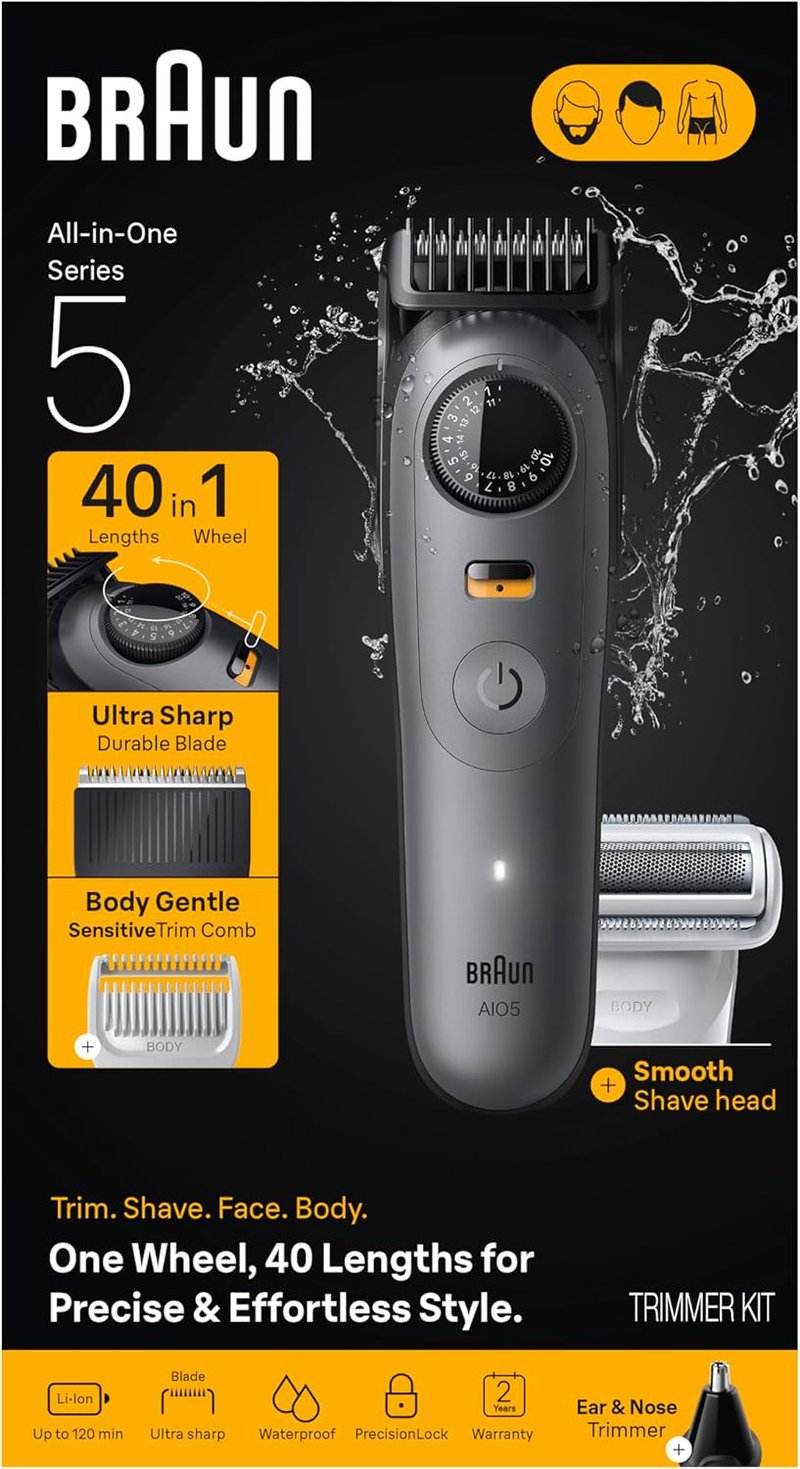 Braun Series 5 All-in-One Beard & Body Grooming Kit - Cordless Trimmer & Shaver for Men | AIO 5510