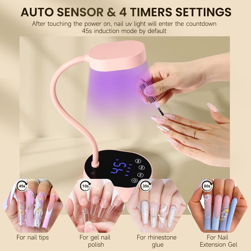 AORAEM UV Nail Lamp - Gooseneck Mini 36W Rechargeable LED Light | Quick Dry Gel Nail Dryer, Pink