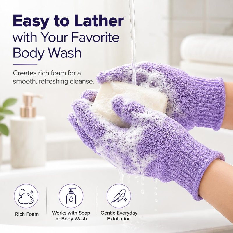 ATB 4 Pairs Exfoliating Gloves - Premium Scrub Wash Mitt for Bath or Shower - Luxury Spa Exfoliation Accessories for Men and Women