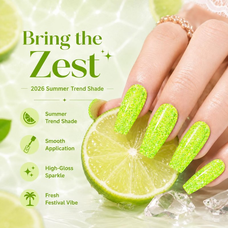 Beetles Green Glitter Gel Nail Polish - Reflective Soak Off UV LED Formula | Summer Lime Green for Nail Art & Manicure
