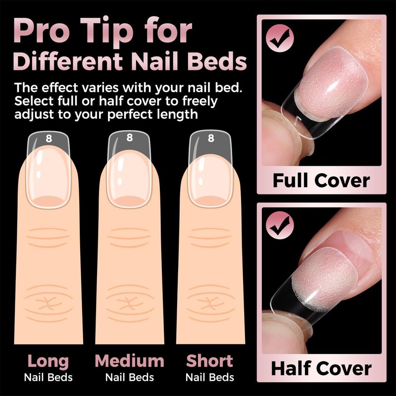 Luckyfairy Square Nail Tips: 240Pcs Short Squoval Soft Gel Tips, Pre-Etched Full Cover Gelly Fake Nails, No Filing Needed, Thin Cuticle & Thick Tip Clear Extension System for DIY Home Salon 12 Sizes