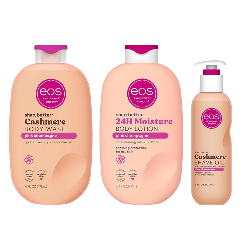 EOS Shower Essentials Bundle | Body Lotion, Body Wash & Shave Oil - Pink Champagne Scent