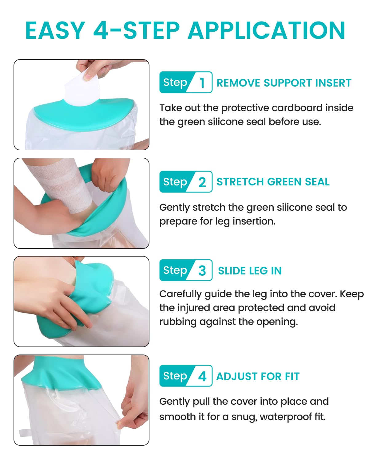 Quiheat Waterproof Leg Cast Cover for Showering, Reusable Shower Sleeve for Leg After Surgery, Watertight Non-Slip Adult Fracture Protector Bag, Watertight Adult Cast Protector for Calf/Ankle/Wound/Bandages