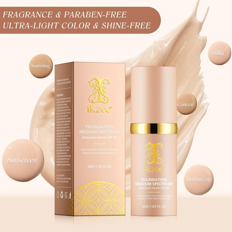 Color Changing Foundation - 4-in-1 Full Coverage Makeup | Hydrating SPF 50+ Liquid for Mature Skin, 30ml