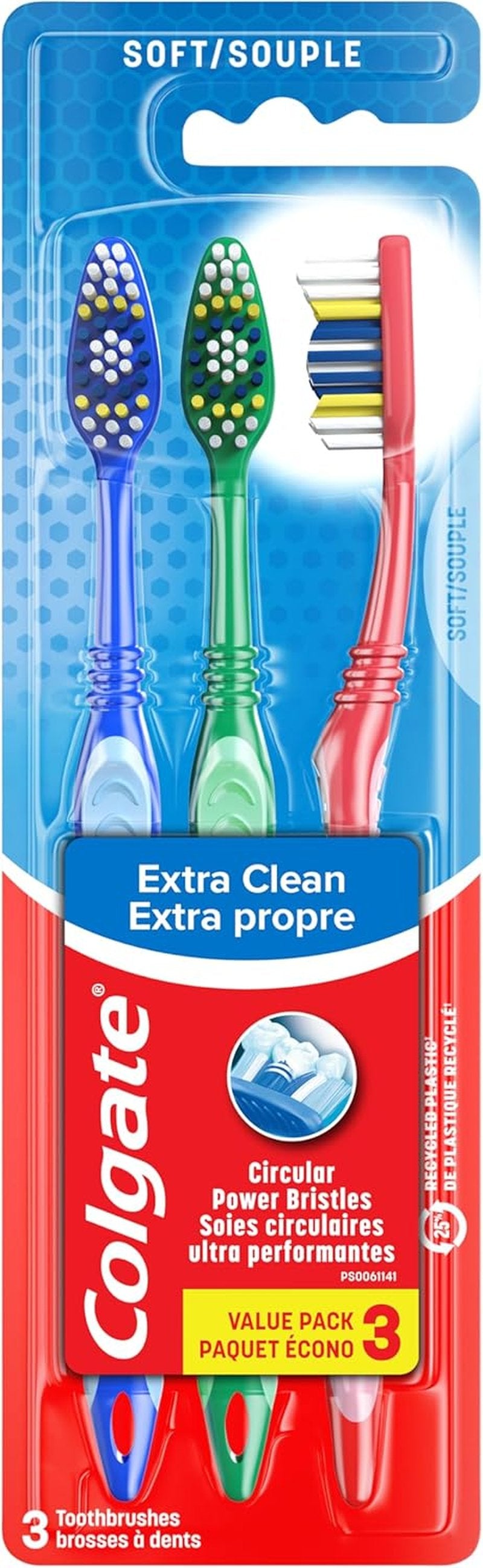 Colgate Extra Clean Toothbrush - Soft Bristles for Adults | 3 Count Pack of 2