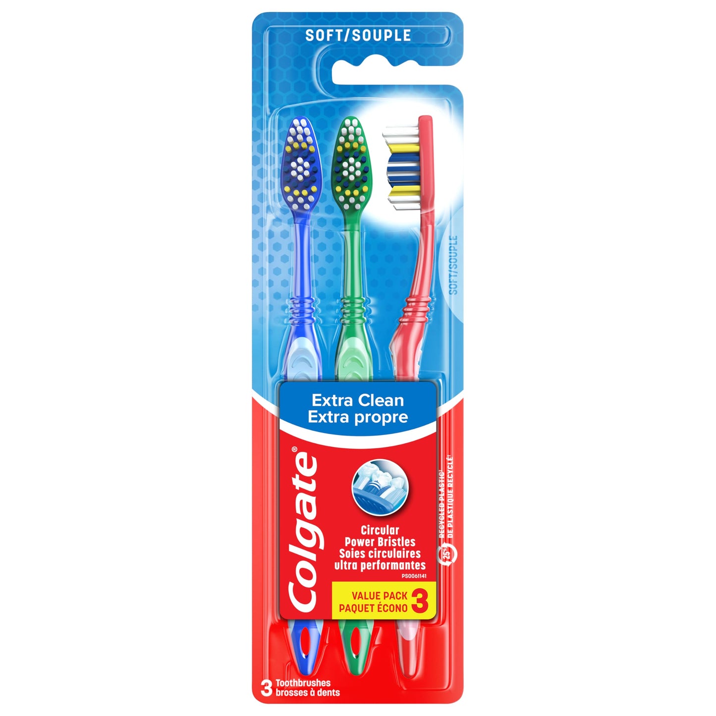 Colgate Extra Clean Toothbrush, Soft Toothbrush for Adults, 3 Count (Pack of 1)