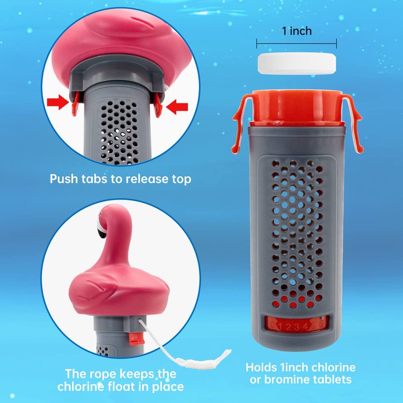 b&h Pool Chlorine Dispenser for 1 Inch Tablets Only - Mini Floating Chlorine Floater, Spa, Tub & Small Pool Bromine Holder, 6 Flow Level Control Settings, Grey