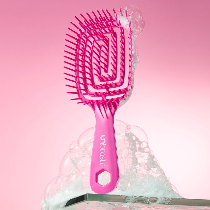 FHI Heat UNbrush Flex Detangling Brush — Ultra-Flexible, Pain-Free Hair Brush Detangler with DuoFlex Anti-Static Bristles for Removing Tangles, Massaging Scalp & Faster Styling - Pink
