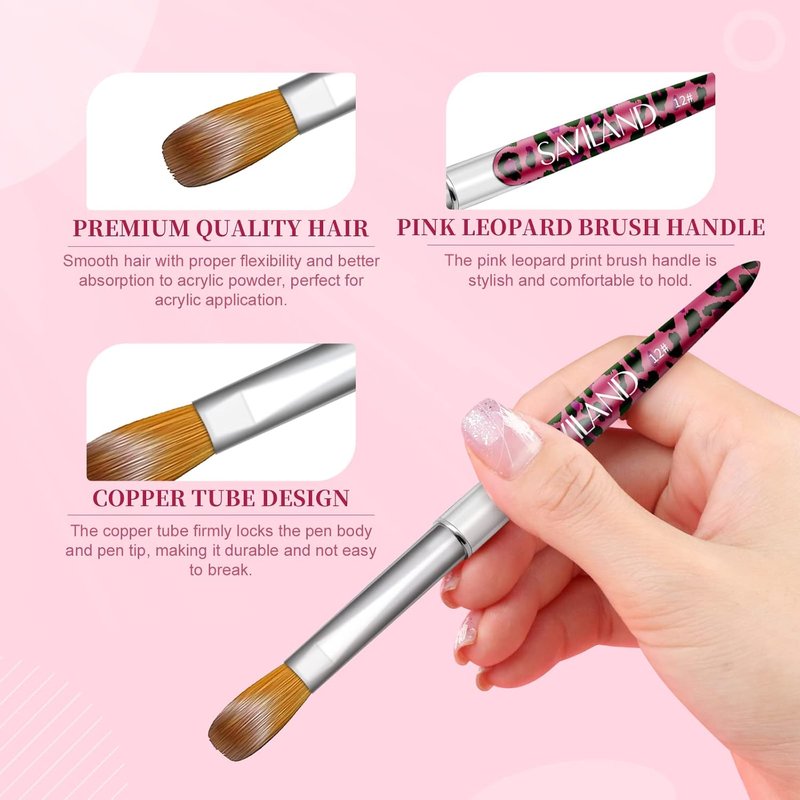 SAVILAND Kolinsky Acrylic Nail Brush Set - Professional Brushes for Acrylic Powder & 3D Art | Sizes 8/10/12/14