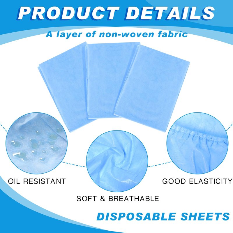 Oudain 50 Pcs Disposable Fitted Sheets with Elastic, Waterproof Oilproof 39 x 87'' Disposable Massage Bed Sheets Covers for Spa Beauty Salon(Blue)