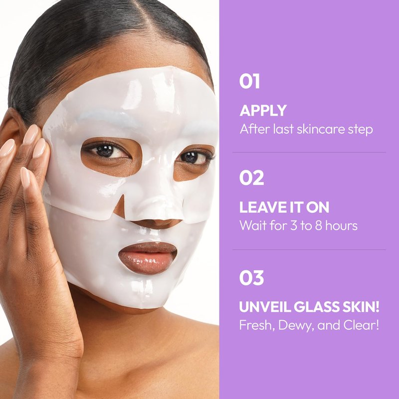 LAPCOS K Beauty Deep Collagen Glass Skin Overnight Mask - Korean Skin Care Mask with Rose PDRN, Vegan Collagen & Hydrogel Sheet - Hypoallergenic Firming Collagen Face Mask Sheets (4 ea, 1.23 oz)