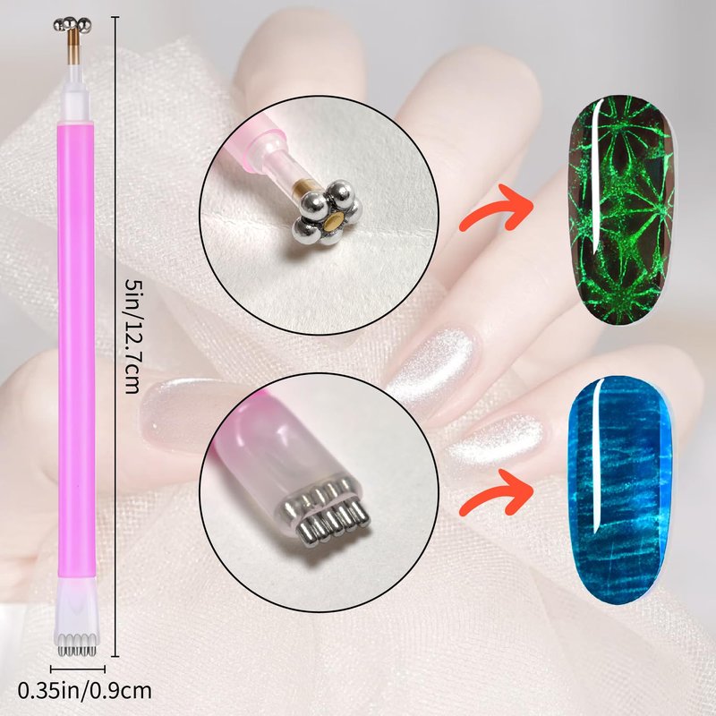 CllyCnny Cat Eye Magnet for Nails Set:15PCS Cateye Gel Nail Polish Magnet Wand , Polish Cateye Magnetic for Nails, Cat Eye Magnetic Sticks Nail Art Design Tools