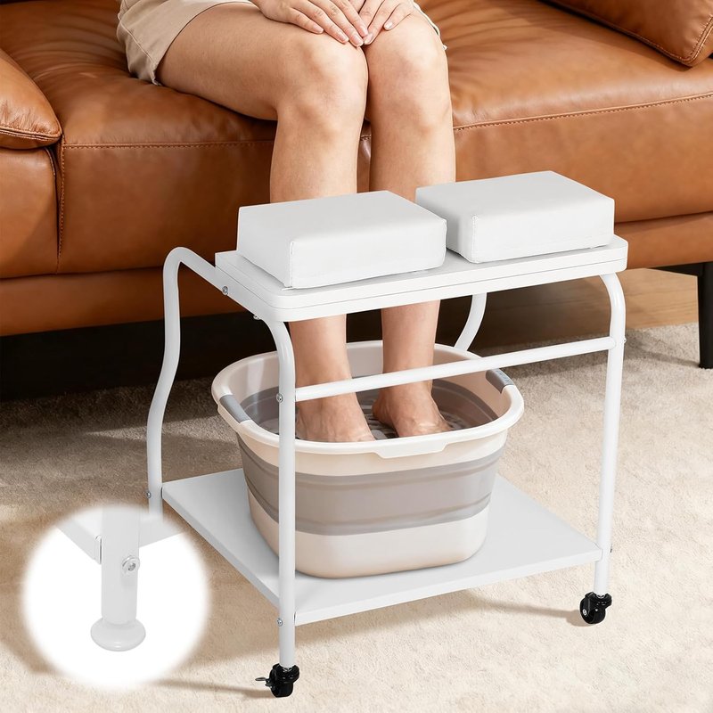 Pedicure Cart with Foot Rest - Portable Nail Rolling Station | Comfortable Cushion Stool for Spa & Salon Use