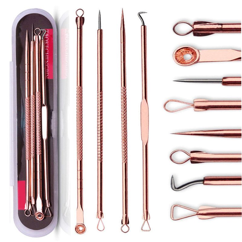 Blackhead Remover Tool - Comedone Extractor Kit for Acne Treatment | Blemish & Whitehead Removal with Case (Rose)