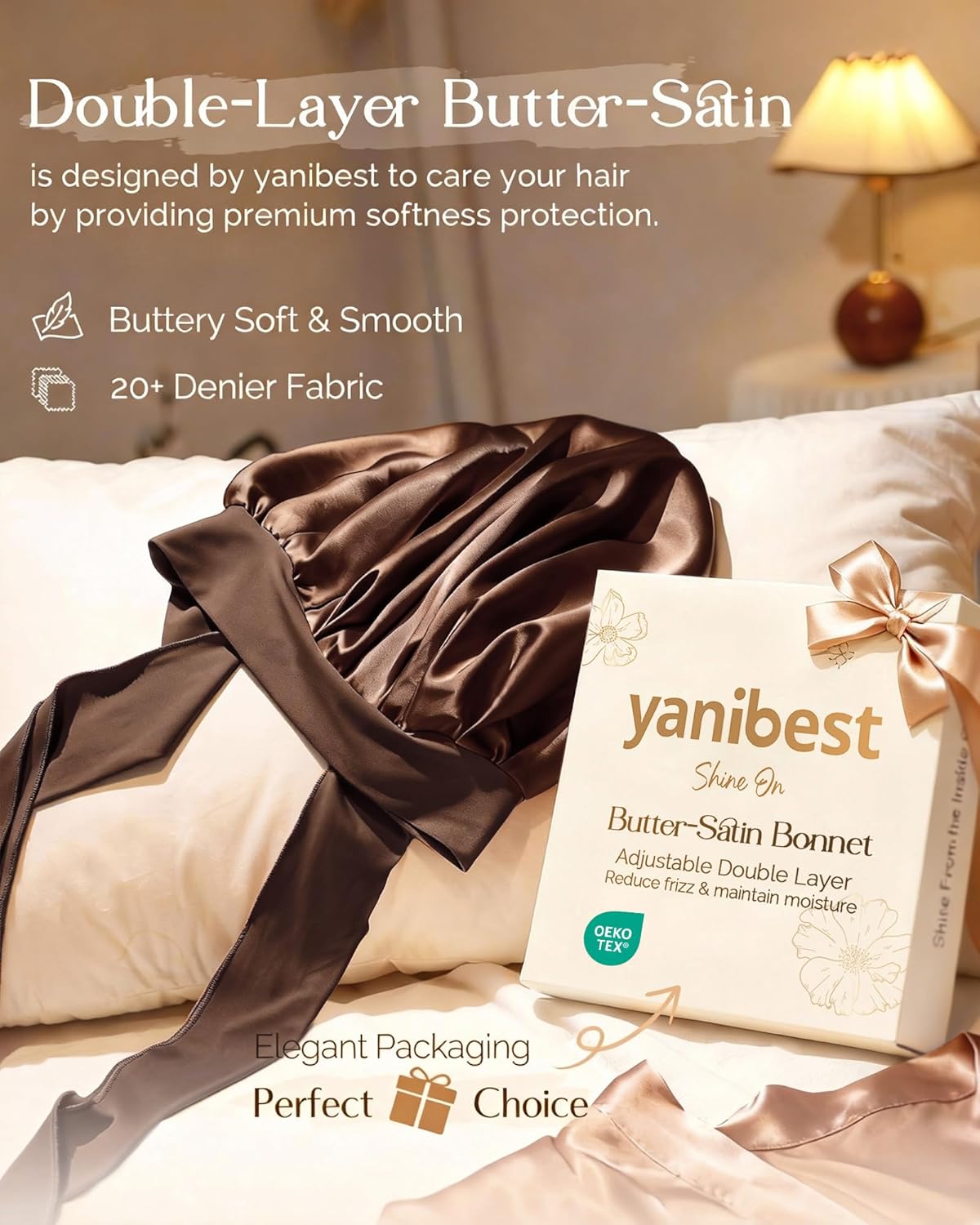 YANIBEST Adjustable Satin Bonnet - Double Layer Hair Wrap to Reduce Friction & Prevent Frizz - Ideal for Natural Curly Hair
