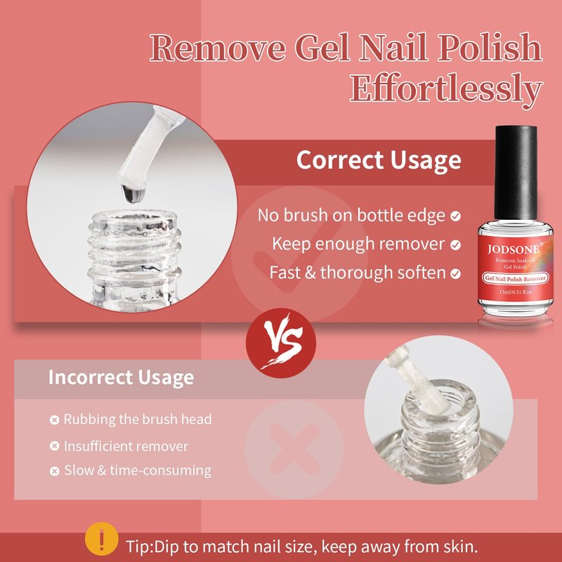 JODSONE Professional Gel Nail Polish Remover Kit:3Pcs Quick 15ML Gel Nail Polish Remover,2 Sanding Strips and Steel Pushers,Complete with Professional and Highly Efficient Tools,Safe Remove at Home
