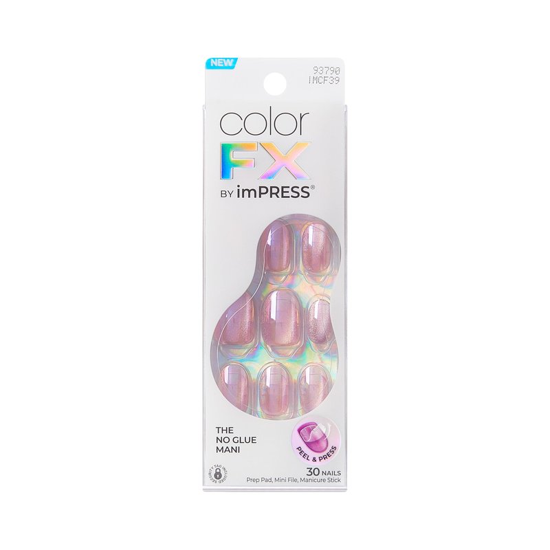 Kiss colorFX by Impress Press On Nails , ‘Starry’, Solid Light Pink with Pearlescent Finish, Short Oval, IMPROVED adhesive, Includes 30 Fake Nails, Prep Pad, 1 Manicure Stick, 1 Mini Nail File