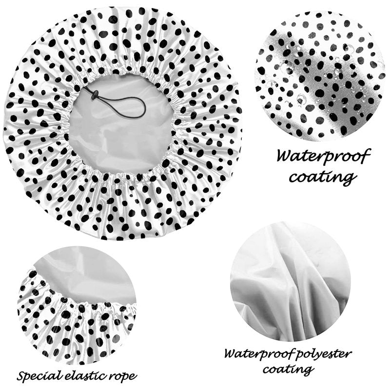 Deokke 2 PCS Shower Cap Reusable Waterproof Adjustable Double Layer Elastic Dry Hair Bathing Caps Aesthetic Cute for Women Girls-Spot Cowhide