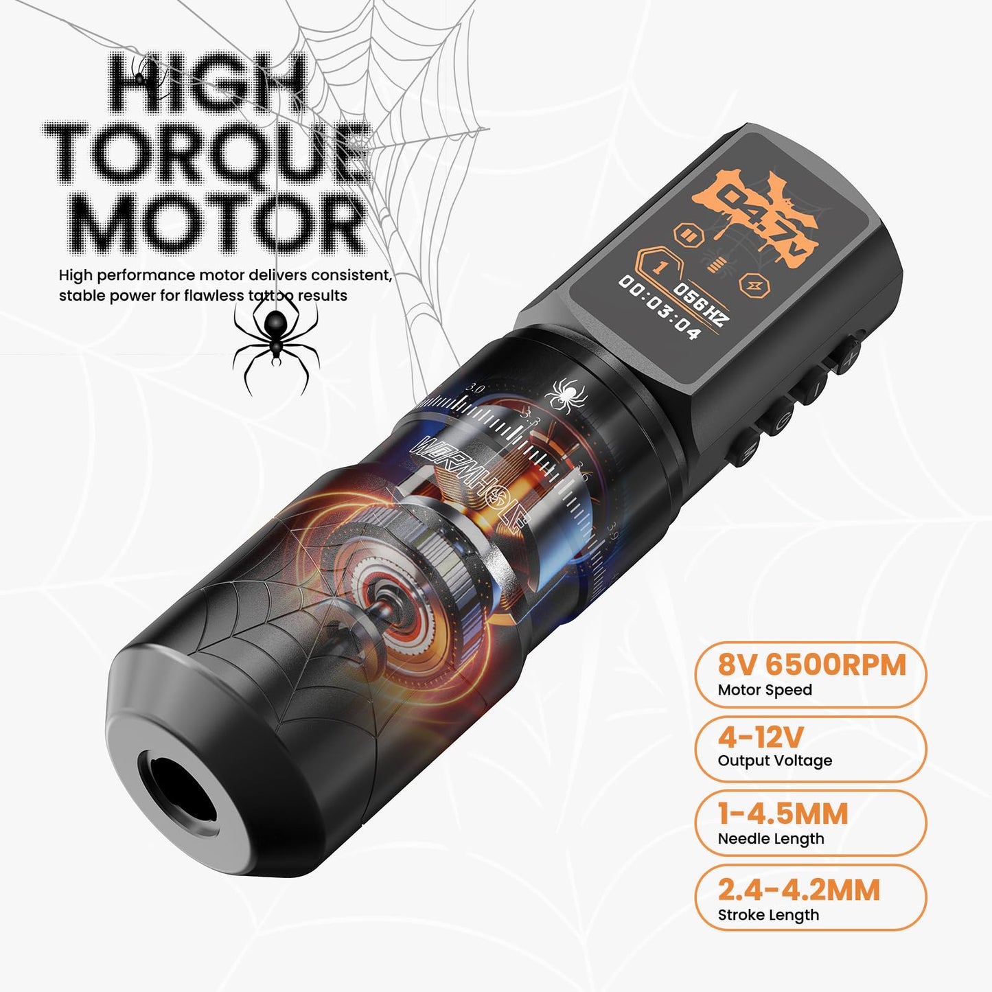 Wormhole 2,300mAh Battery Wireless Tattoo Kit Tattoo Gun Kit with 7 Adjustable Stroke Tattoo Machine with Normal/Jump-Start/Dot Working Mode with LED Digital Display for Artist WTK0257