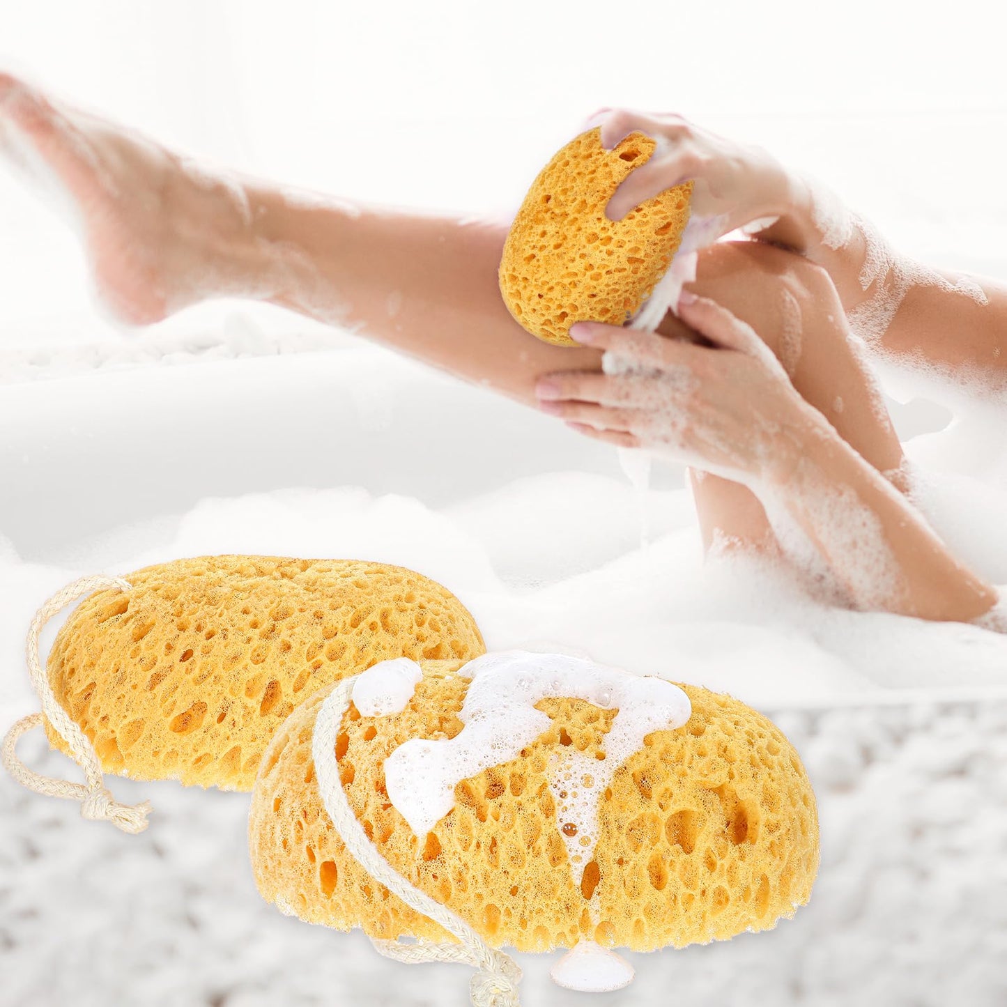 Wanmu 2Pcs Bath Sponge, 6.1 Inch Soft Exfoliating Body Scrubber Shower Sponges, Large Foam Loofah Face Puff for Women, Men, Teenager Body Cleansing Supplies