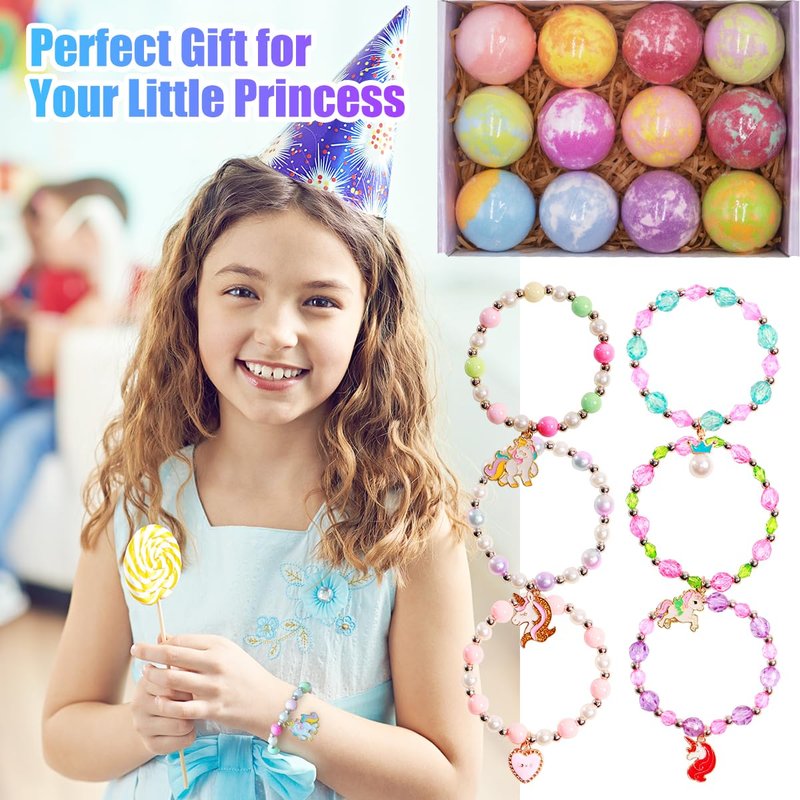 Bath Bombs for Girls with Toys Inside, Kids Bath Bombs with Jewelry Inside, 12 Pcs Natural Bubble Bath Set for Skin Moisturizing, Birthday Christmas Easter Gifts for 4 5 6 7 8 Year Old