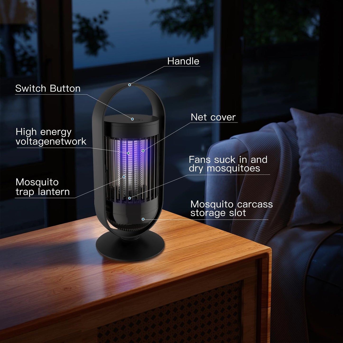 CASACASA Zapper Outdoor, Inhalation Mosquito Zapper Outdoor Indoor with LED Light, Mosquito Zapper Rechargeable Fly Killer, Flying Insects Zapper Outdoor Up to 1500V, ABS Plastic Outer (Black)