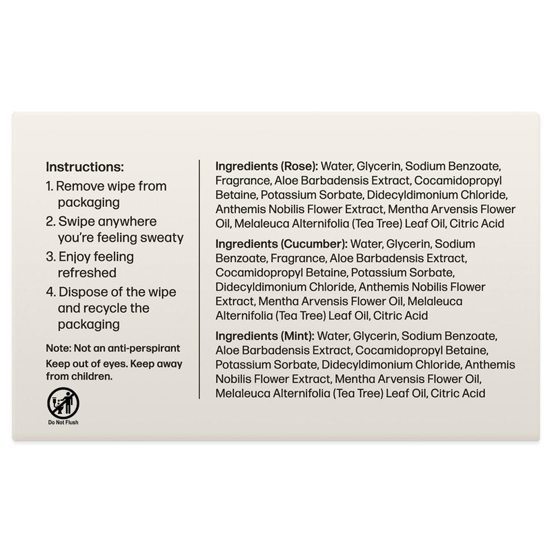 Dew Well Deodorant Wipes - On-the-Go Travel Deodorant - Fresh Mint, Rose & Cucumber Scents Body Wipes for Women - Aluminum, Paraben & Sulfate Free Mini Toiletries - 50 Count, Mint/Rose/Cucumber