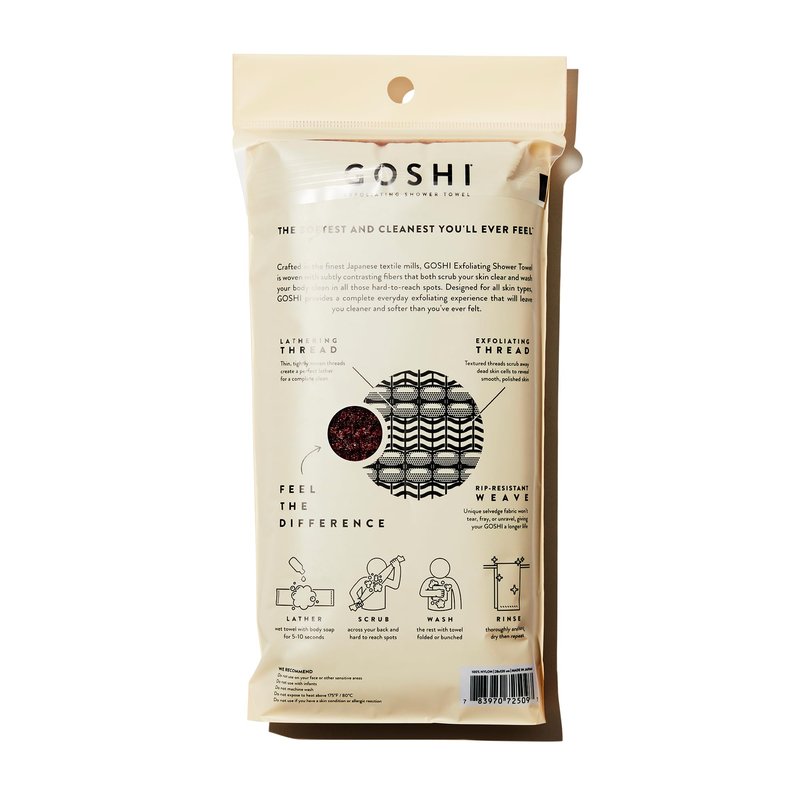 GOSHI Exfoliating Shower Towel - Long Body Scrubber for Back Acne, KP & Smooth Skin - Durable Rip-Resistant Weave, Quick-Dry Nylon Washcloth - Ethically Crafted in Gunma, Japan - Red